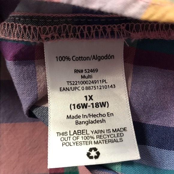 TERRA & SKY COLORFUL PASTEL PLAID PEASANT BLOUSE RUFFLED COTTAGECORE WOMENS 1X - Picture 5 of 7